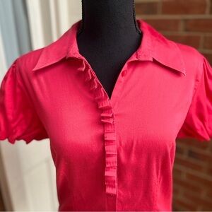 ATM Anthony Thomas Melillo Fitted Button Down Ruffle Placket Coral Pink
